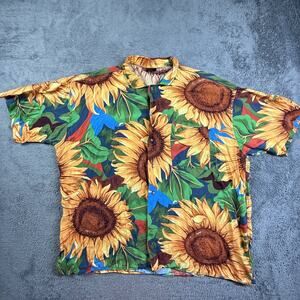 GENERRA XL Mens Hawaiian Shirt Button Up Sunflower Print 100% Rayon Oversized